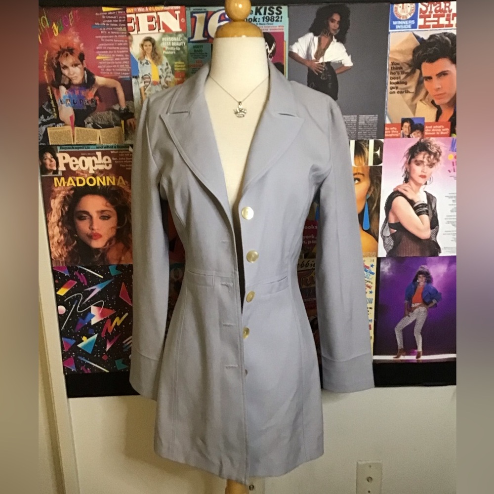 La Belle Light Gray Women's Long Blazer with Gold Buttons
